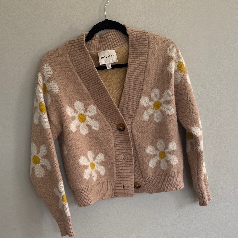 Industry Women's Brown Cardigan with Daisy Pattern
